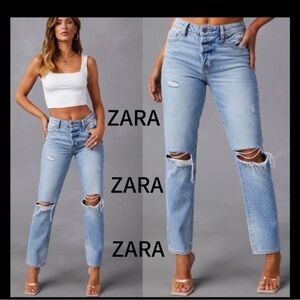 Zara High Rise Blue Distressed Jeans